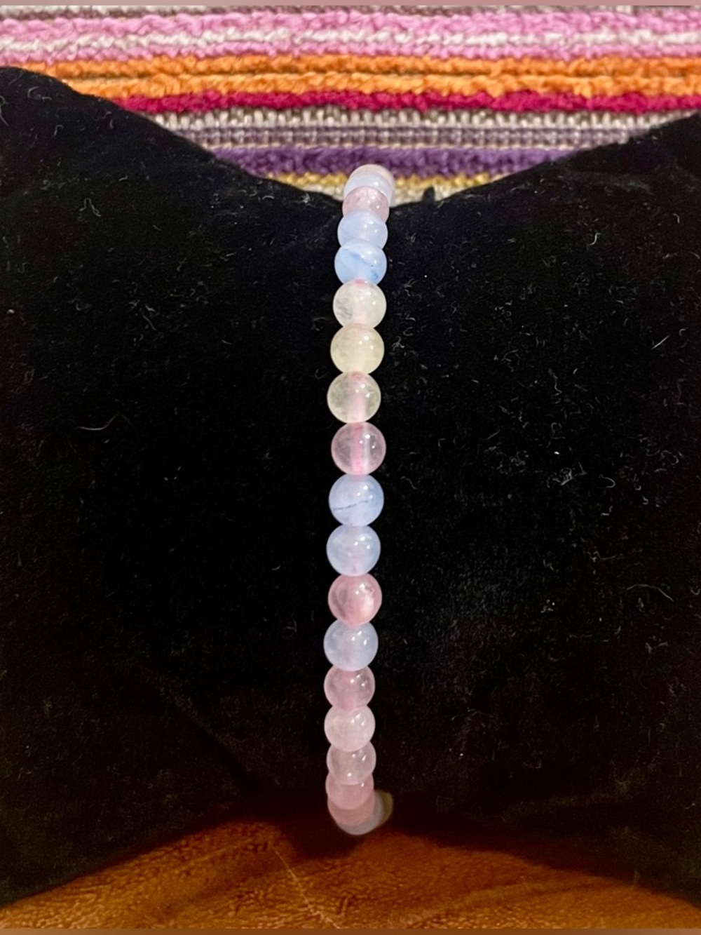 Handmade Morganite Jade Beaded Stretch Bracelet 4mm Stackable Pastel NIB Unisex - Picture 2 of 7